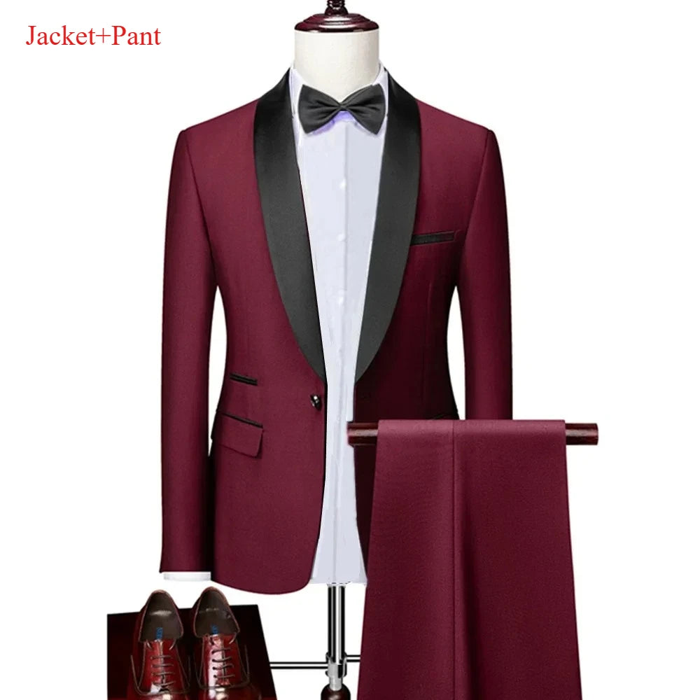 Men's Lapel Black Suit Set Coat Vest Trousers / Business Groomsmen Groom Wedding Dress Fprmal Blazer Pants