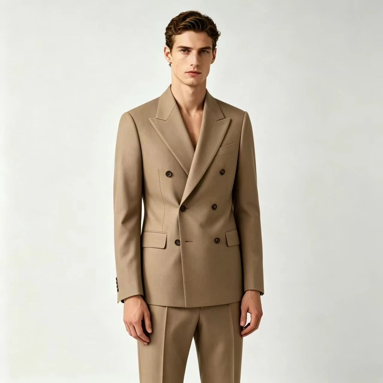 Men Double Breasted Suits For Wedding High Quality Slim Fit 2 Pieces Set Elegant Jackets Pants Blazers Fashion Classic Formal