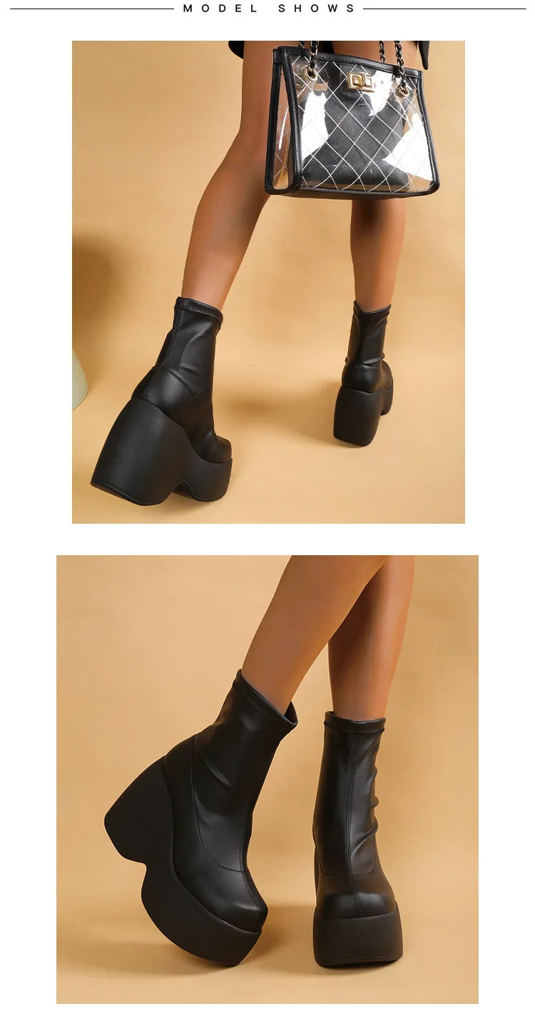 Brand Women Boots Gothic Style Platform Women Ankle Boots High Quality Walking Comfy Woman Shoes New Sexy High Heels Big Size 43