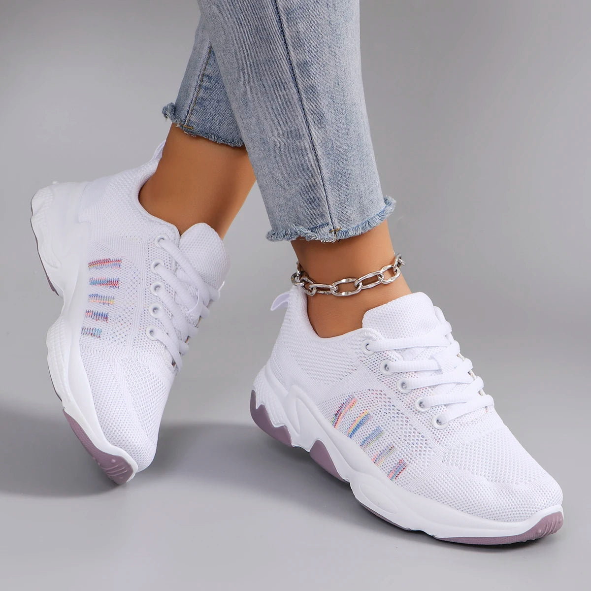 Spring new women's sports shoes, fashionable, breathable, lightweight, non-slip, wear-resistant, casual sports shoes, flat shoes
