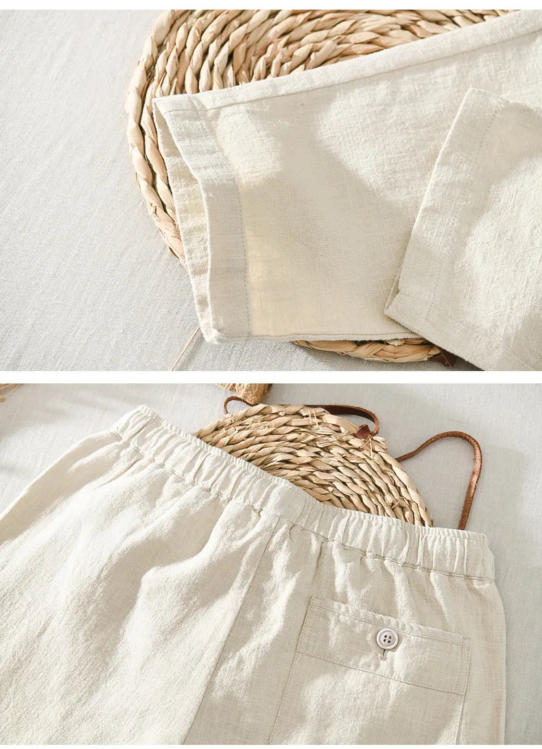 Summer New Casual Linen Ankle-length Pants for Men Clothing Simple Drawstring Thin Streetwear Oversize BL8226