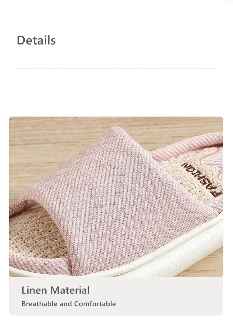Couples Home Linen Slippers Women Indoor Soft Comfortable Bedroom Slides Men Leisure Non Slip House Shoes Platform Cotton Flats