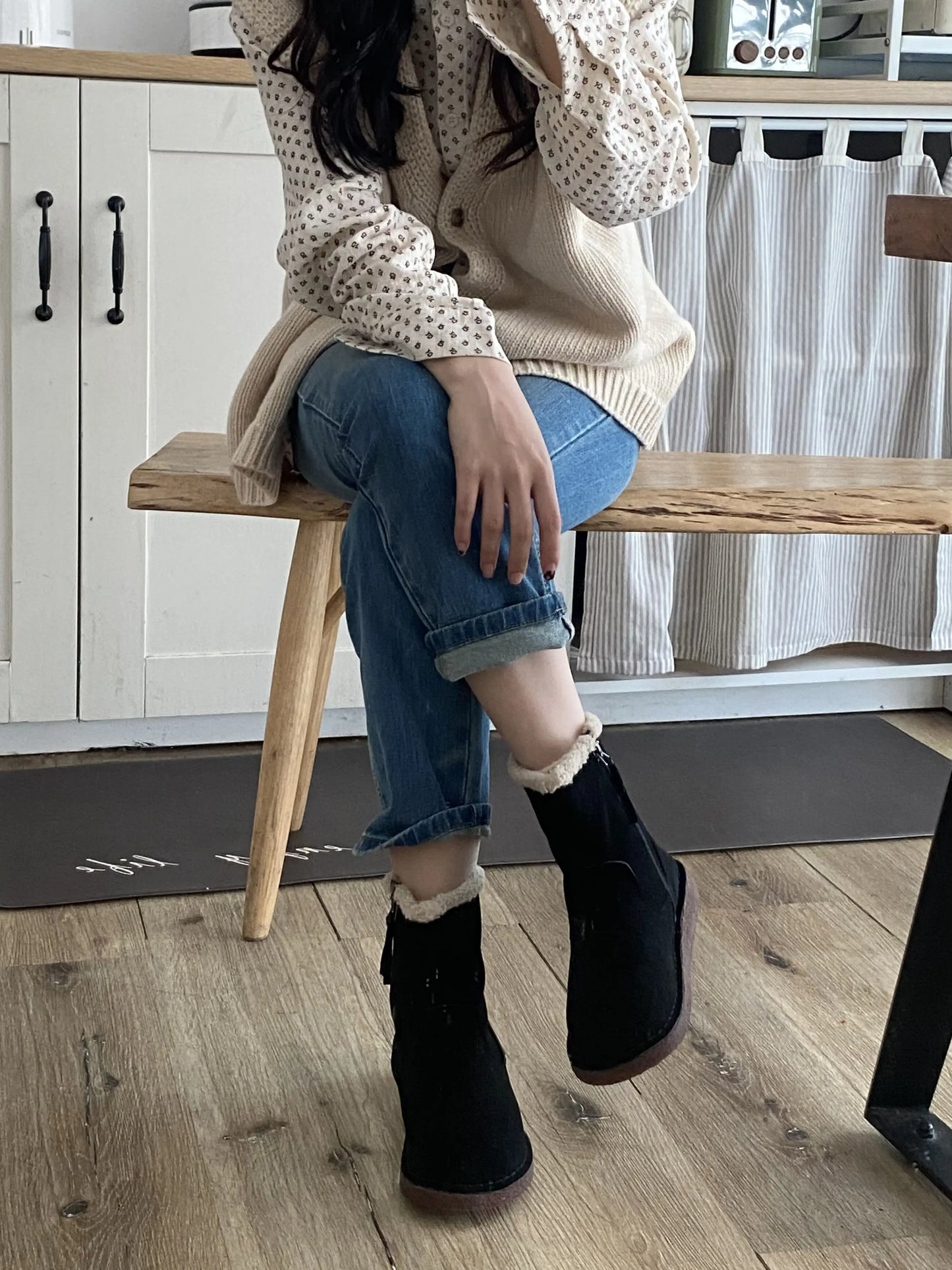 Careaymade-Genuine cow leather Snow cotton round head flats woolen short boots plush warm snow boots Oversized shoes size 35-43