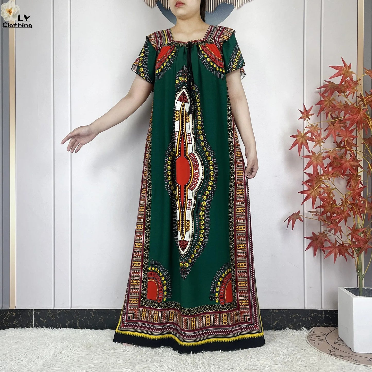 New Style African Abaya Summer Fashion Short Sleeve For Women Dress Cotton Boat Neck Loose Caftan Dubai Islam Femme Elegant Robe
