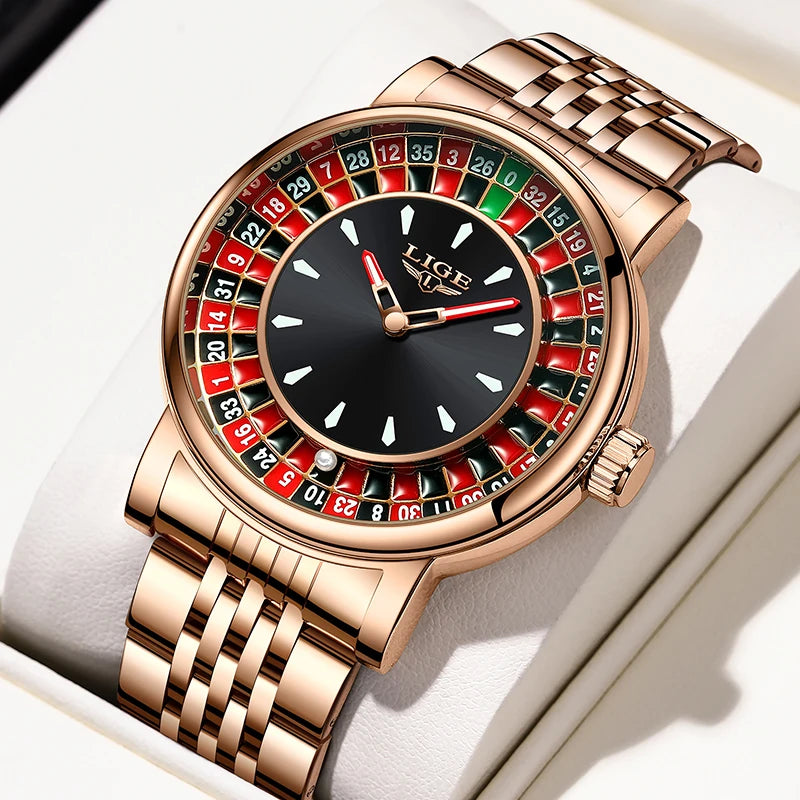 LIGE 2025 Creative Luxury Watches Men Roulette Game Dial Fashion Mens Watch Waterproof Luminous Steel Quartz Wristwatches Relojs