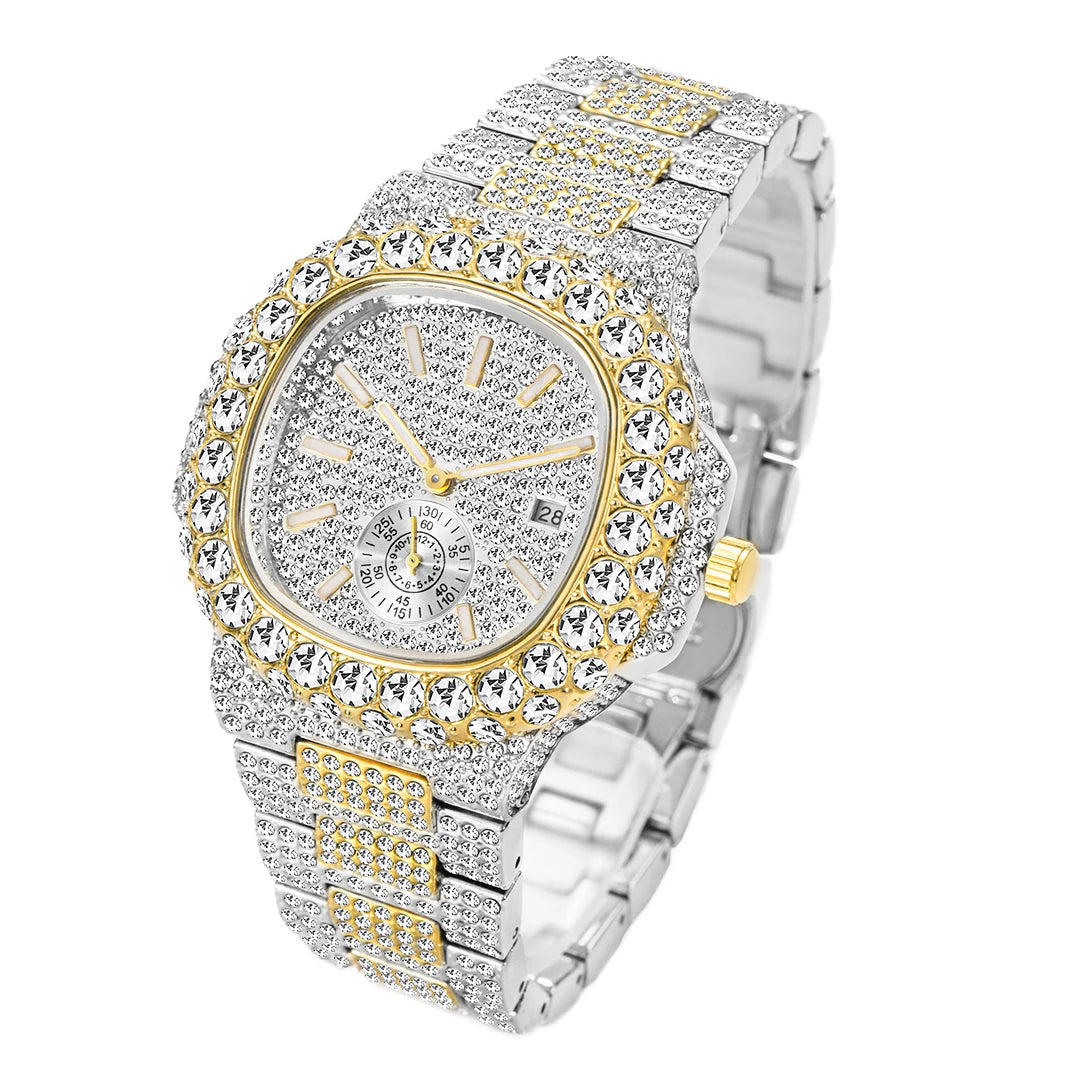 MISSFOX Iced Out Watch For Men Luxury Fashion Gold Quartz Watches Hip Hop High Quality Waterproof  Male Daimond Clock New Gift