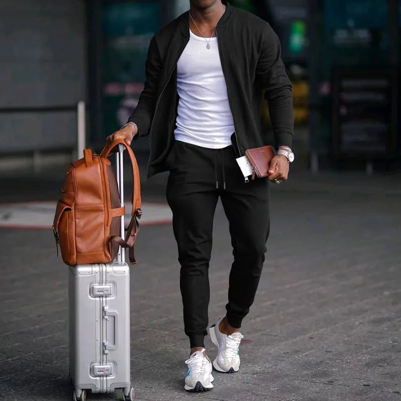 Autumn new solid color jacket men trendy shoulder design stand-up collar large size suit spring and fall fashion