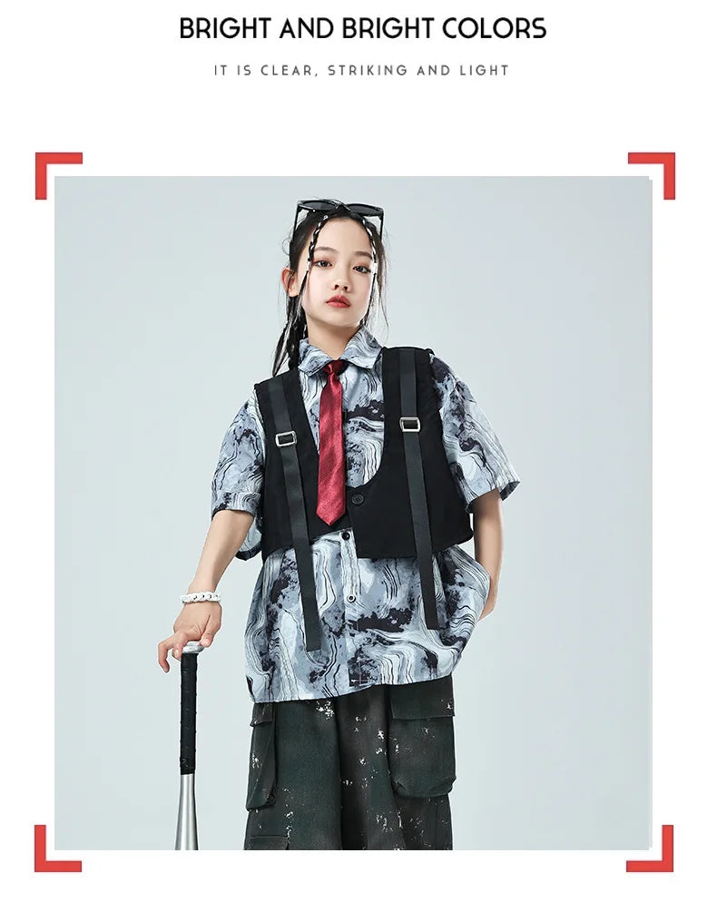 Kids Tracksuits Teens Stage Fashion Show Dance Clothes Boys Girls Suits Sets Vest Pant Shirt Children Jazz Hip Hop Costumes