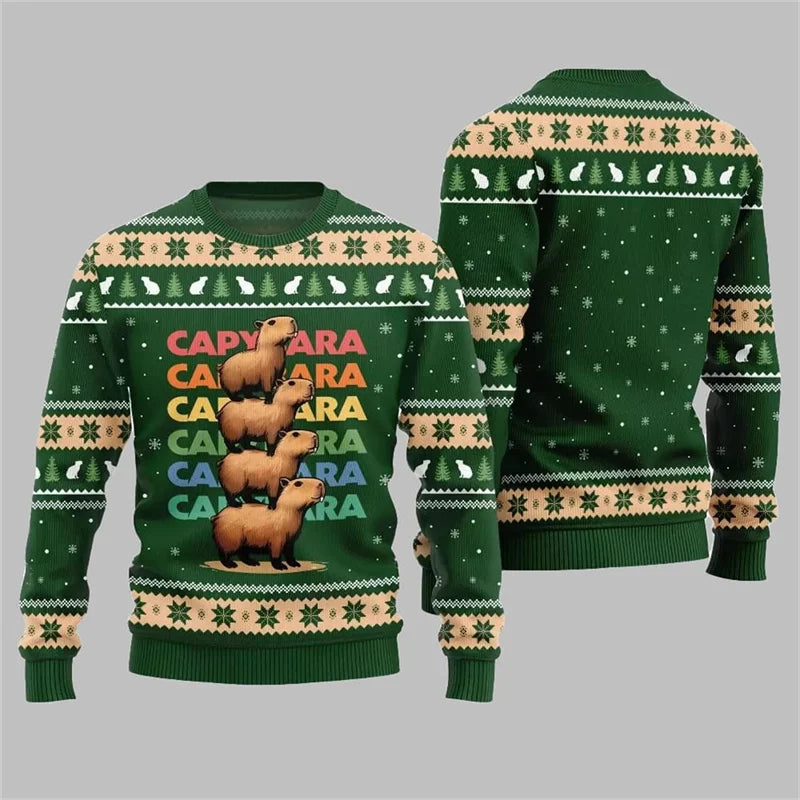 Cute Capybara Print Design Ugly Christmas Sweater Child Adult Long Sleeve Christmas Pullover Sweatshirt Festival Hot Men Sweater