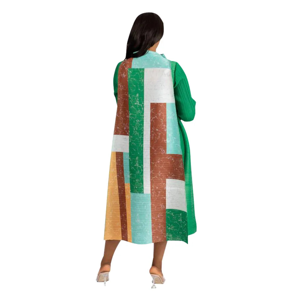 African Dresses for Women Summer Fashion Style African 3/4 Sleeve Polyester O-neck Pleated Dress Dashiki African Clothes Women