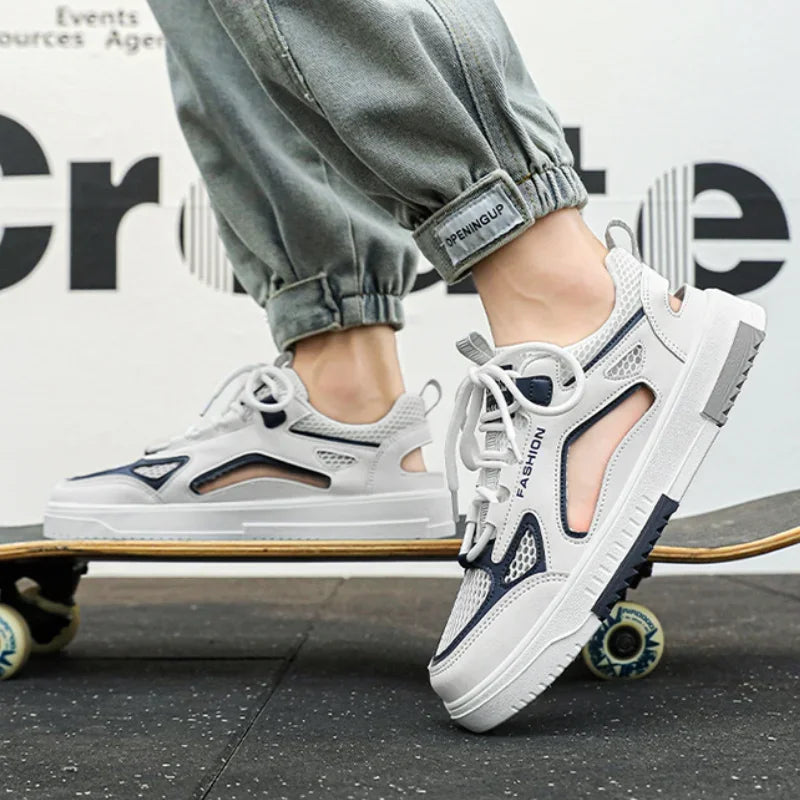 Breathable Men's Vulcanized Shoes Lace-ups Outdoor Running Shoes Comfortable Mens Sandals Mesh Casual Sneakers Summer New Tenis