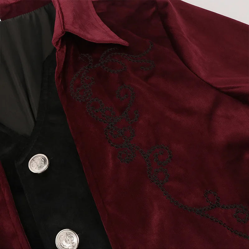 Gothic Steampunk Vintage Medieval Vampire Black Red Coat Men's Cosplay Costume Court Style Nobles Tailcoat for Autumn and Winter