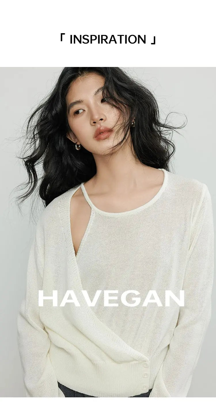 Fashion Retro Knitted Sweater for Women in Spring 2025 New Round Neck Long Sleeve Loose Top Solid Color Personalized Pullover