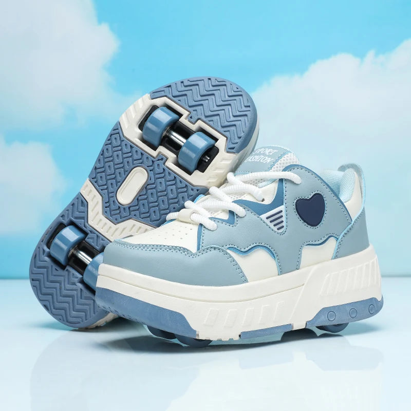 Kids Roller Skate Shoes Fashion Casual Sports Children 4-Wheels Outdoor Sneakers for Boys and Girls Gift