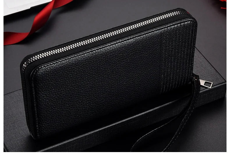 New Color Men`s Long Wallet For Men Rfid Blocking Clutch Organizer Zipper Leather Business Id Credit Card Holder Purse 2024 New