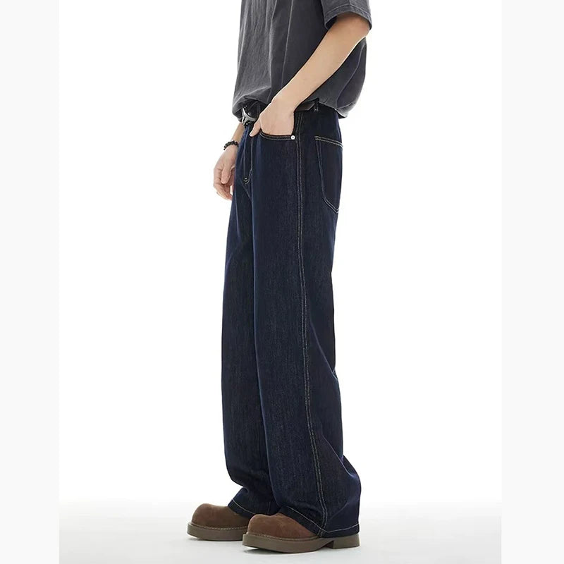 American Style Vintage Black Blue Men Jeans Fashion Straight Leg Loose Denim Pants Male Comfortable Daily Commute Trousers