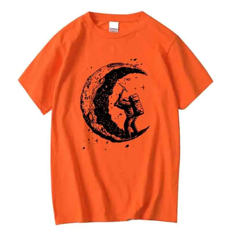 Men's High Quality 100% Cotton Moon Print Casual Summer Cool Short Sleeve Men Tshirt Loose t-shirt Male Tee Shirts Male Tee Tops