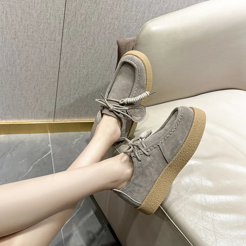 AIYUQI Genuine Leather Women's Shoes 2025 New Flat Non-slip  Derby Female Shoes Large size Lace-up Loafers For Women