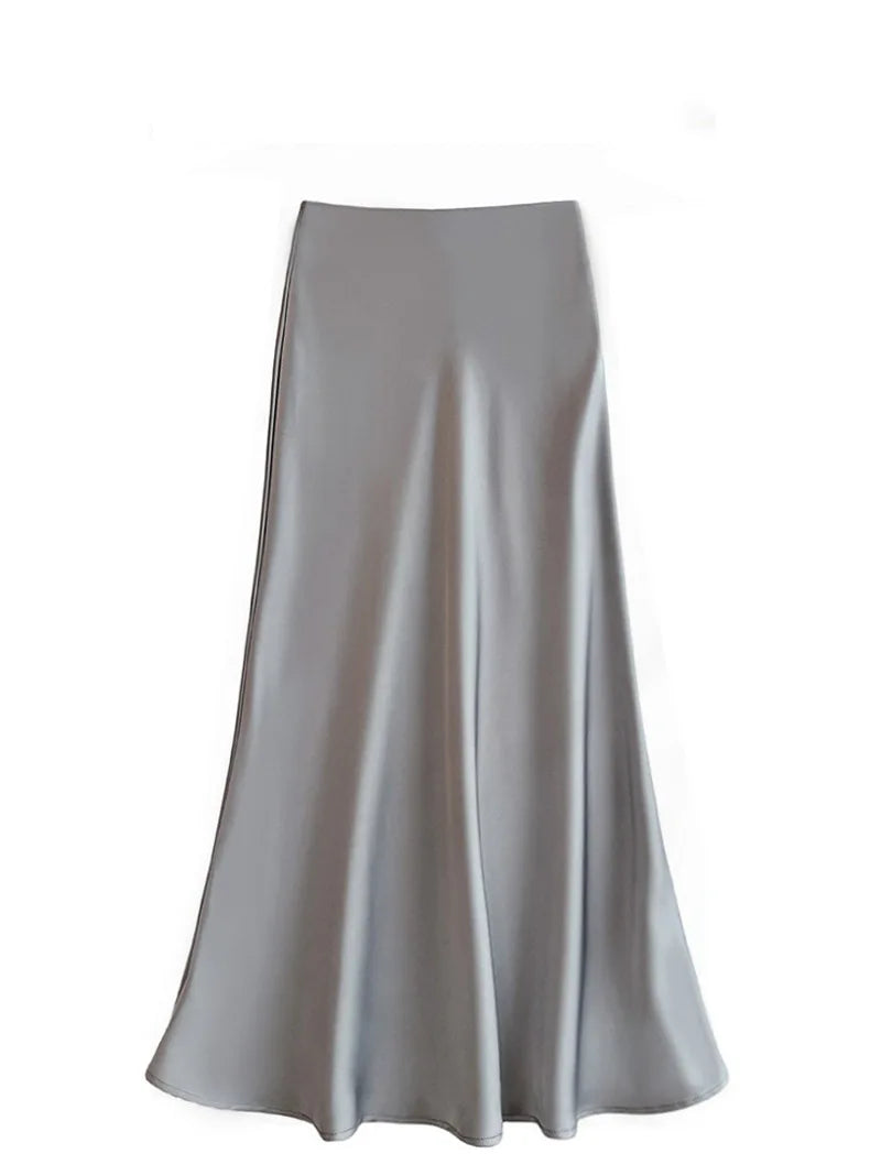 French Style Chic Women's Acetic Acid Satin Flowy High Waist Hip Hugging Skirt for Spring/Summer Fishing Tail Skirt A-line Skirt