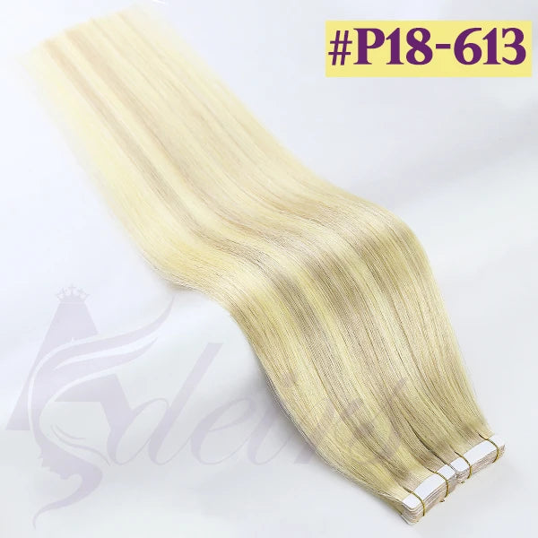 ADEIRS Straight Tape In Human Hair Extensions 100% Real Hair Extensions 16"-24" Black Brown Blonde #613 Invisible Tape In