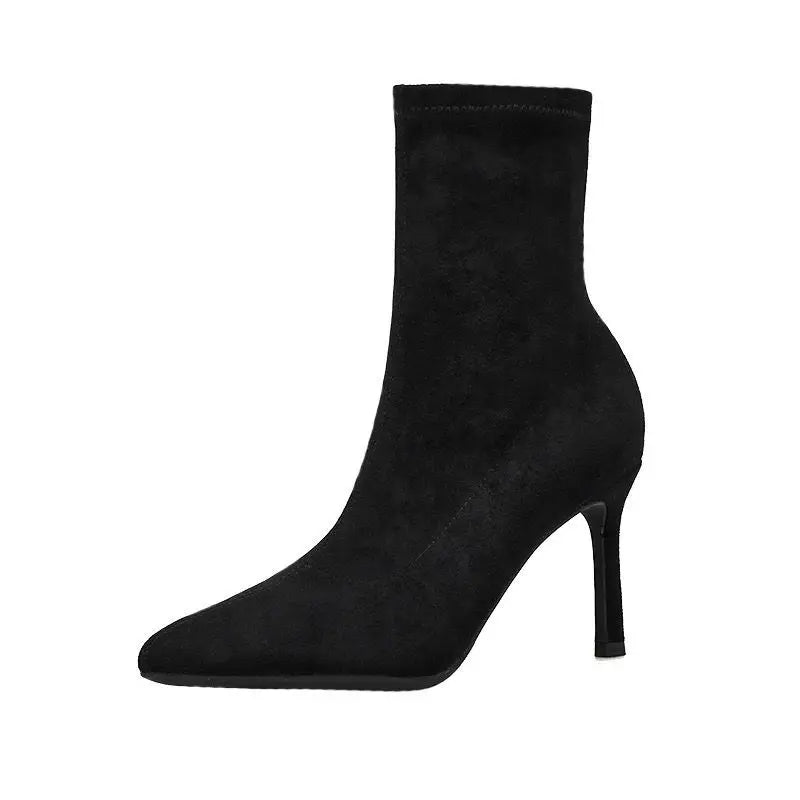 Comemore 2021 Autumn Winter High Heel Women's Shoes Pointed Toe Stiletto Ankle Boots Stockings Black Girls' Socks Boots Dress 34