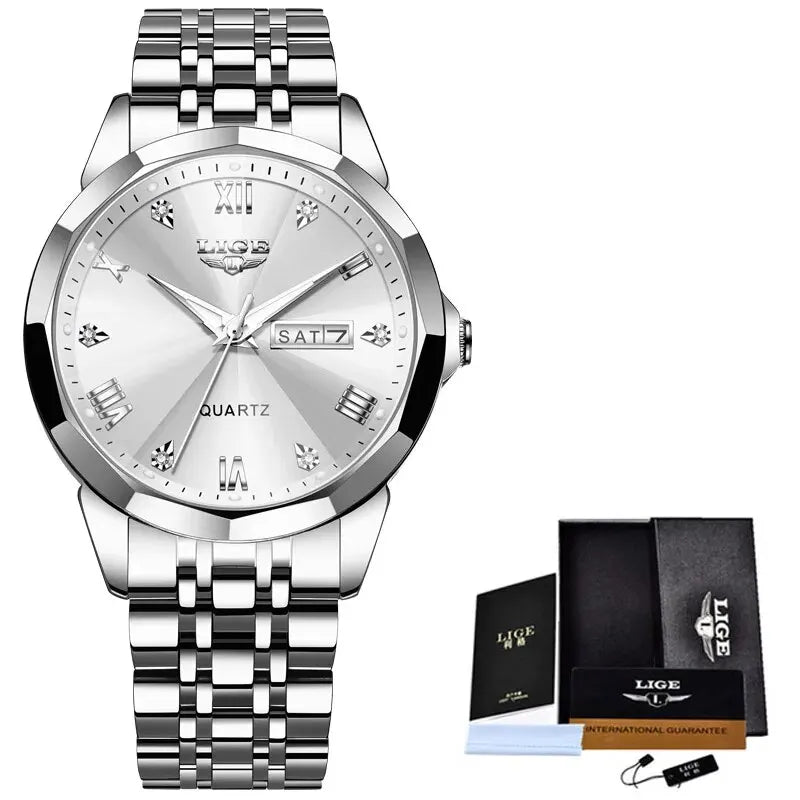 LIGE New Quartz Watch For Men Top Luxury All Steel Design Fashion Business Wristwatch Men Waterproof Watches Man Montre Homme