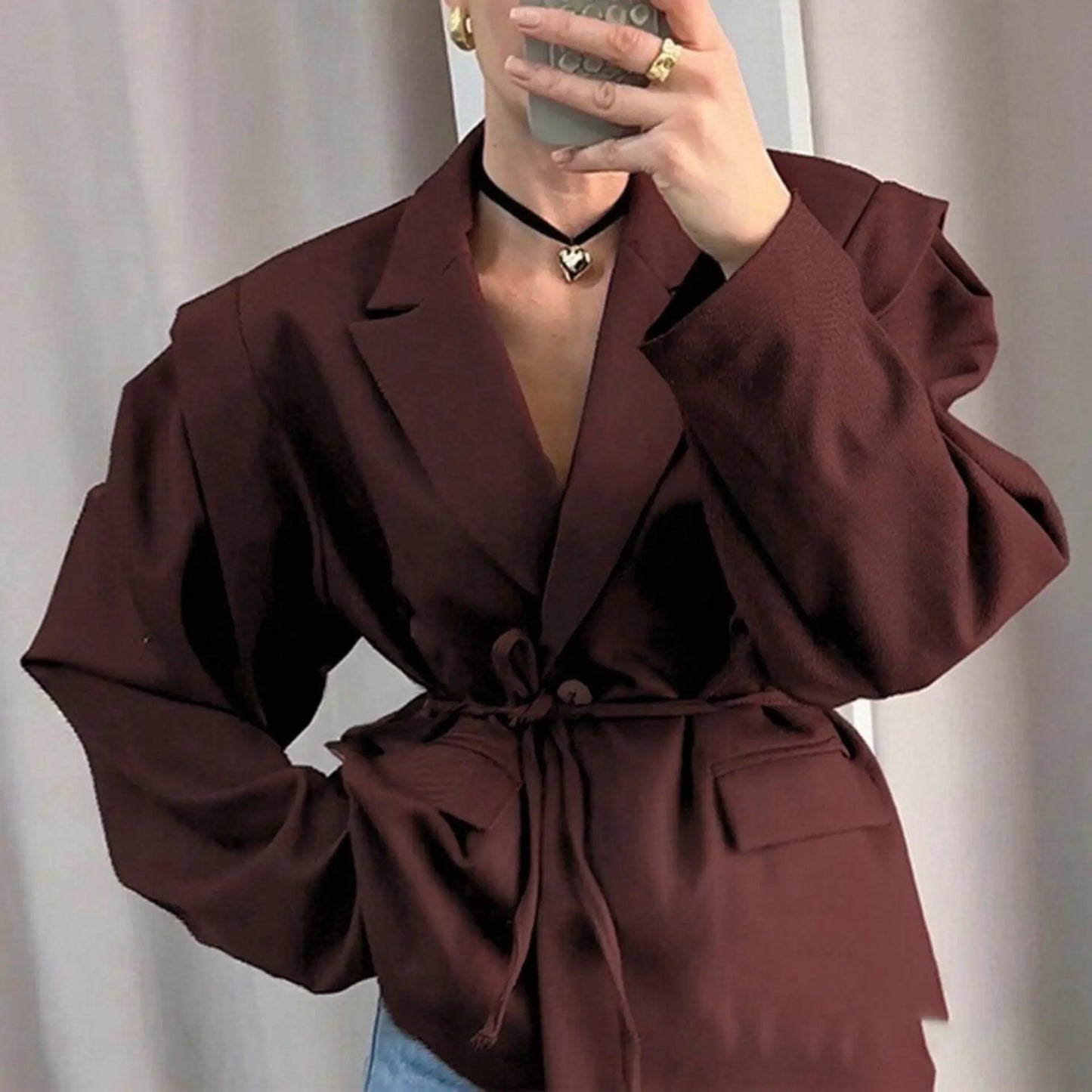 Women's Suit Dress 2025 Spring Autumn High End Blazer Elegant Office Style Waist Tied With Shoulder Pads Fitted Outerwear