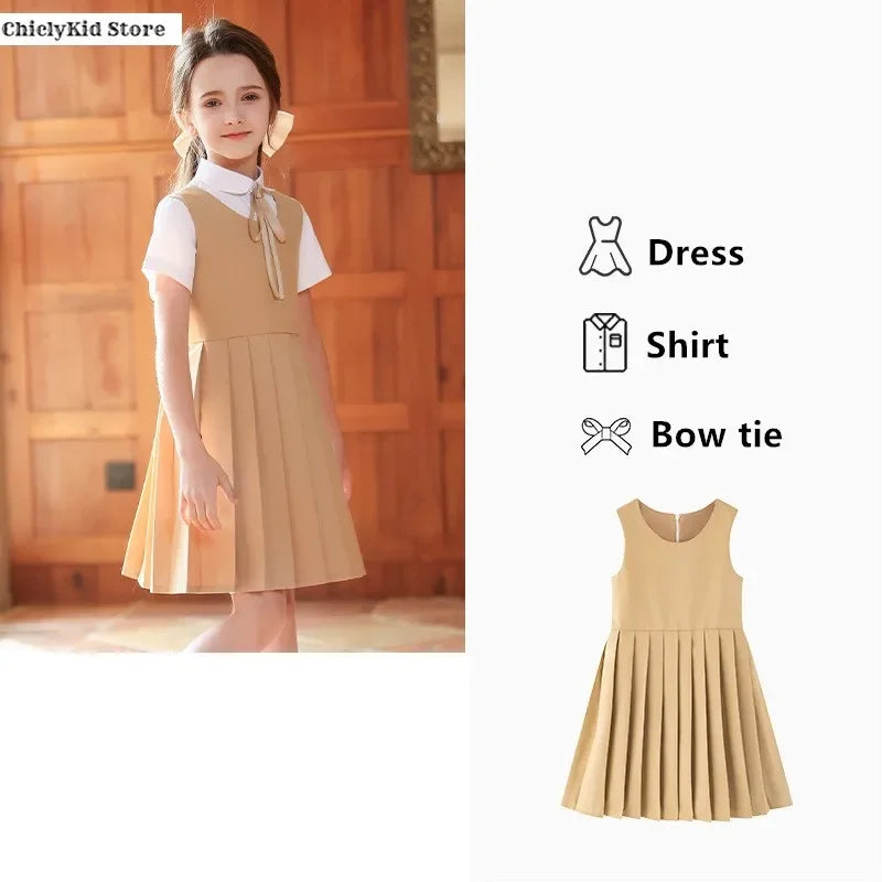 Boys Shirt Shorts Girls Pleated Preppy Dress Outfits Kids Japan Korean Clothes Set Child Students Summer British School Uniforms