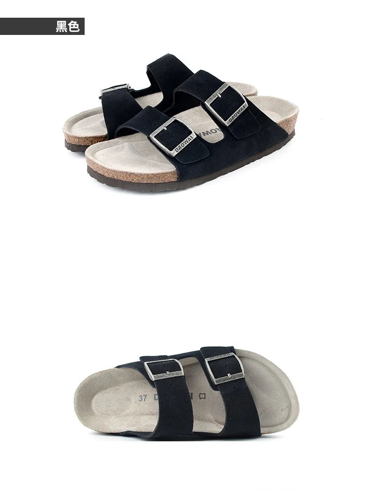 Genuine Leather Men Women Cow Suede Slippers Boy Girl Beach Slides Classic Cork Footbed Women Sandals  With Orthopedic Diabetic