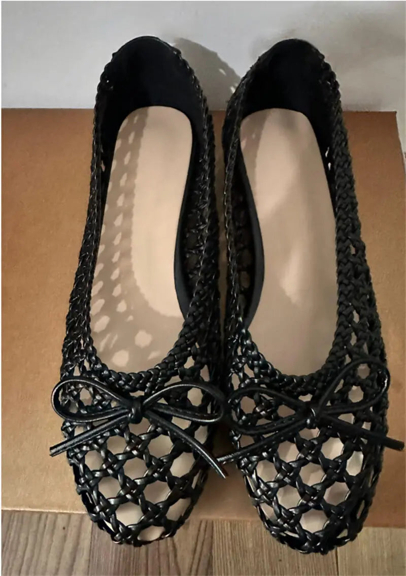 Onlymaker Women Round Toe Black Mesh Ballet flats