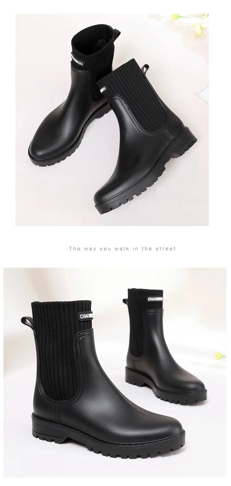 Designer Rain Boots Women's Waterproof Shoes Rainy Ladies Pink Fur Rubber Rainshoes Woman Galoshes Non-slip Pull-on Rain Boots