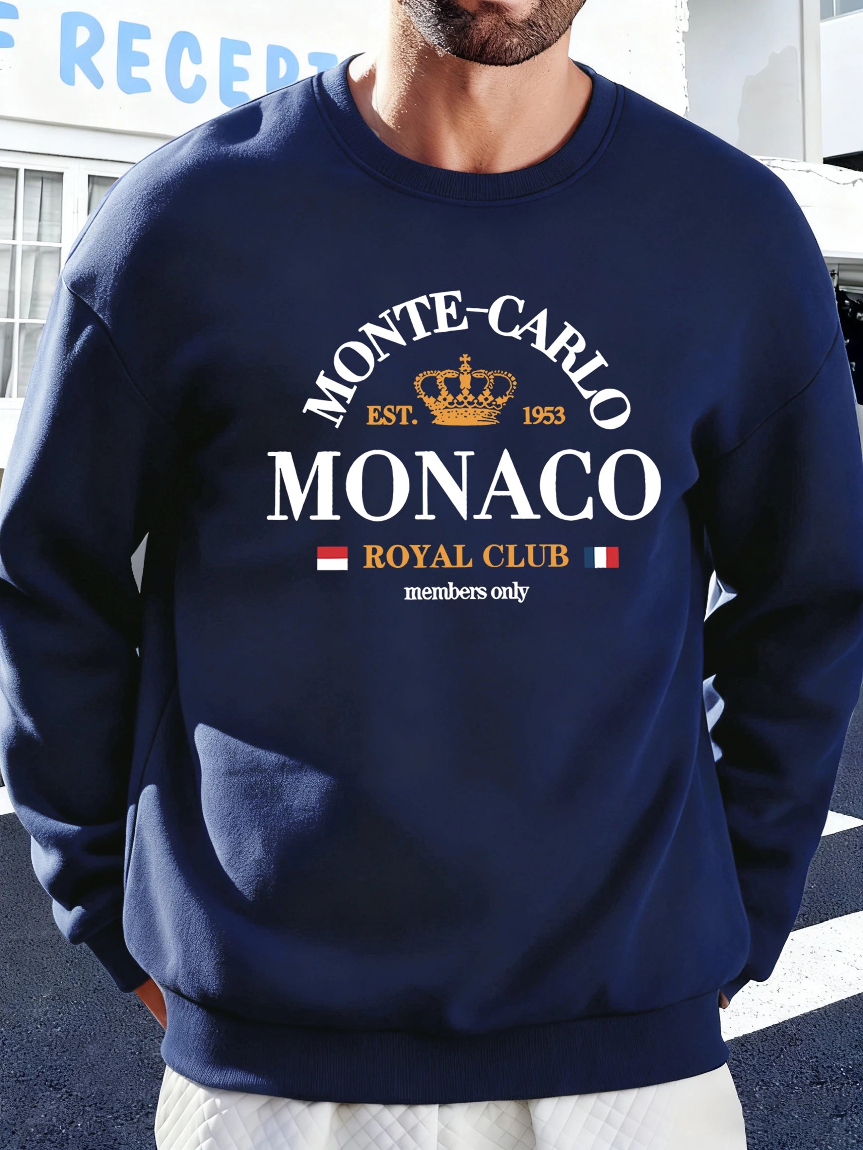 Monte-Carlo Monaco Pattern Men Sweatshirt Comfortable Fleece Streetwear Soft Casual Clothes Autumn High Street Clothing Male BAZAARHUBO