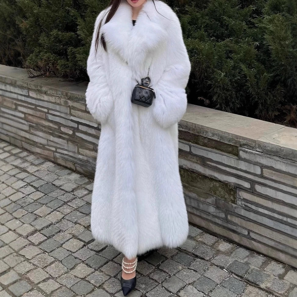 Long Coats Women Faux Fur Jackets Y2k Streetwear Turn Down Collar Coat Thick Warm Jacket Elegant Work Outerwear Autumn Winter