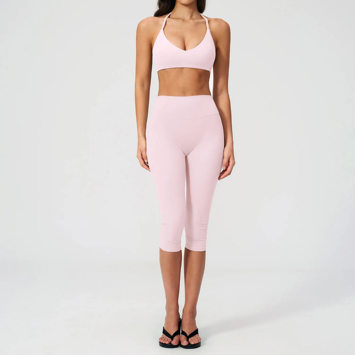 Sports Set Two Pieces Yoga Set Women's Sports Set Quick Drying Short Sleeve Fitness Set Gym Running Slim Capri Pants Sportswear