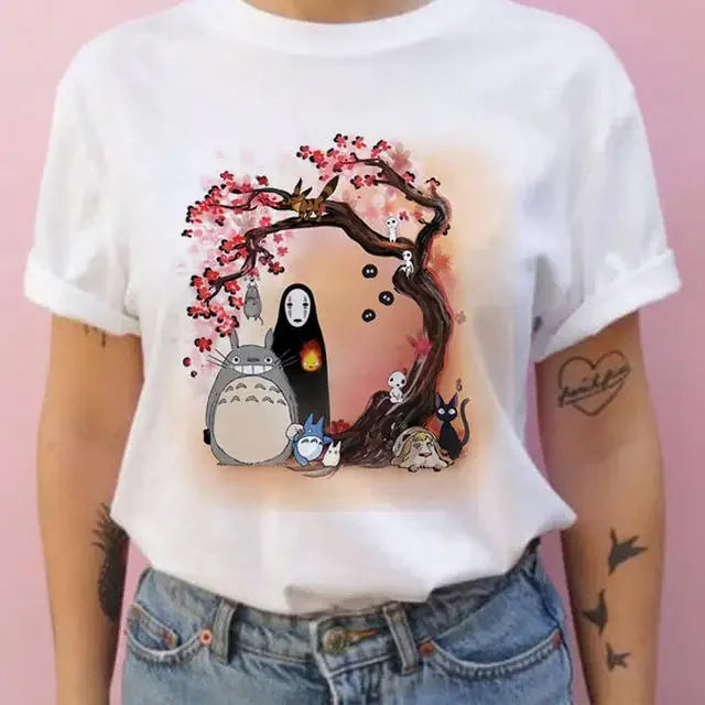Summer men and women short-sleeved Studio Ghibli Totoro T-shirt Harajuku Kawaii Totoro Ghibli comfortable casual T-shirt