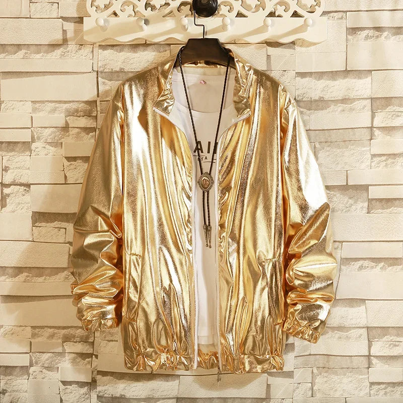 Men's Sets Shiny Metallic Suits Adult Disco 2 Piece Outfit Jacket Pants Halloween Dress Up Nightclub Stage Party Jackets Costume