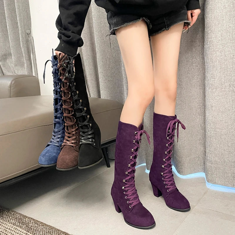 European and American Design Inspired Long Boots 2023 New Autumn High Heels Solid Color Women's Platform Zapatos De Mujer Traf
