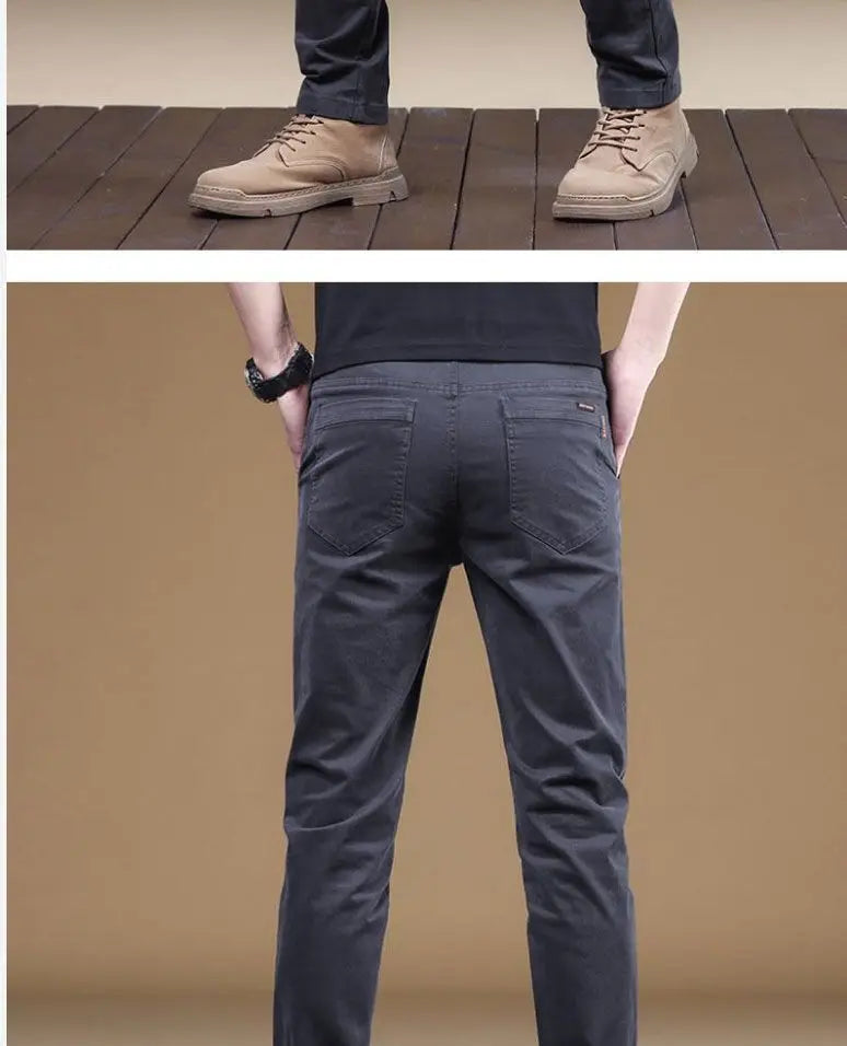 2025 Summer Thin Cotton Men's Casual Pants Trendy Versatile Elastic Light Business Trousers Work Formal Slim Straight Pants