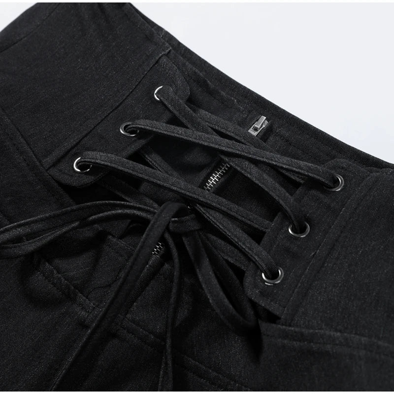 Women Denim Coat Pants Set Middle Sleeve Single Breasted Top Jackets High Waist Leg Loose Trouser Suit Lady Elegant Chic Sets