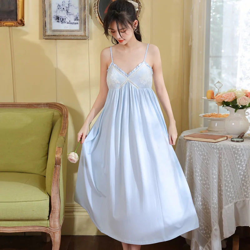 Summer New Sweet Palace Embroidered Lace Knitted Cotton Small Sexy Sling Lace Nightdress Princess Pajamas