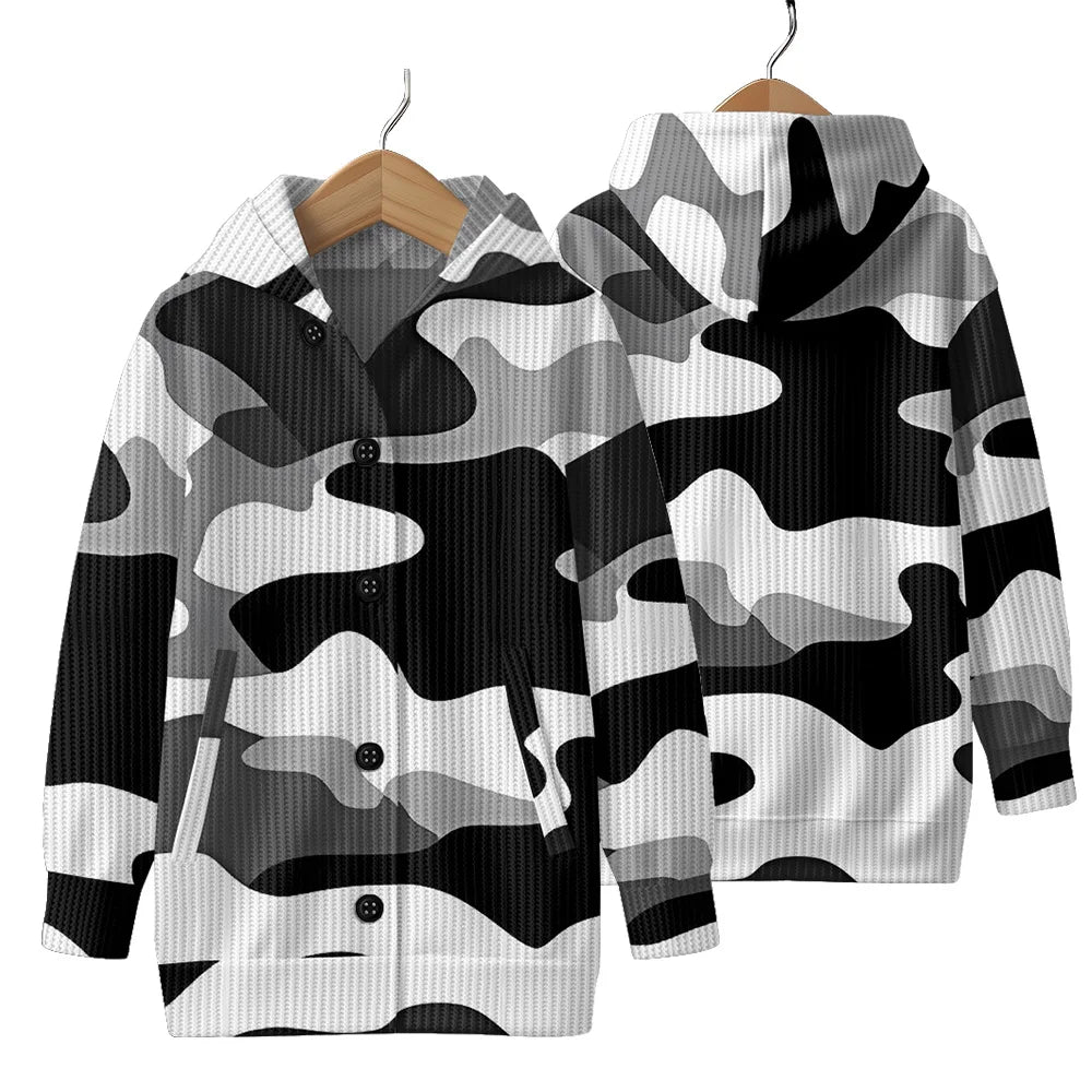 Trendy Camouflage Hooded Cardigan Coats Soft Button-Up Front All-Season Comfort for Outdoor & Indoor Wear Durable Casual Style