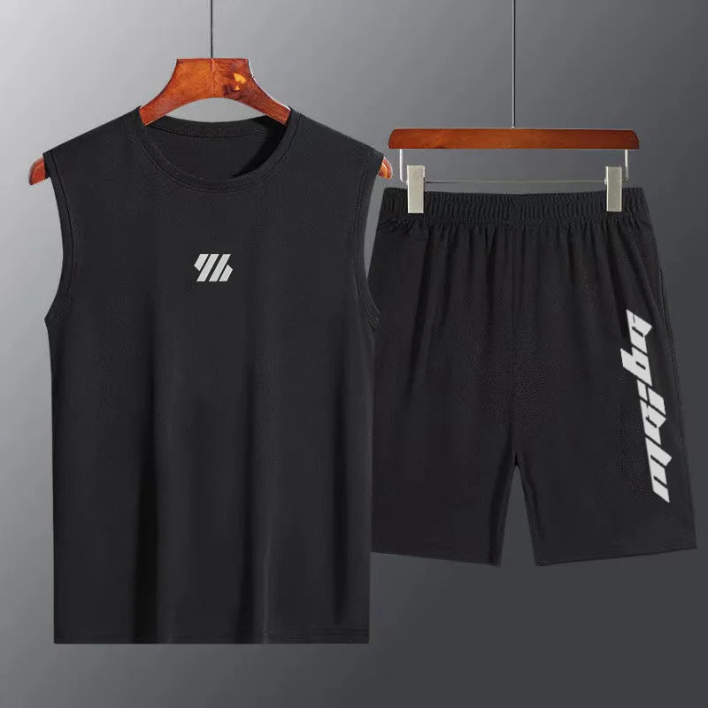 2024 summer 2 Pcs/Set Sports Set Men's Suit Running Vest+Sport Shorts Jogging Mens Sportswear Suit Fitness quick-drying Gym Sets