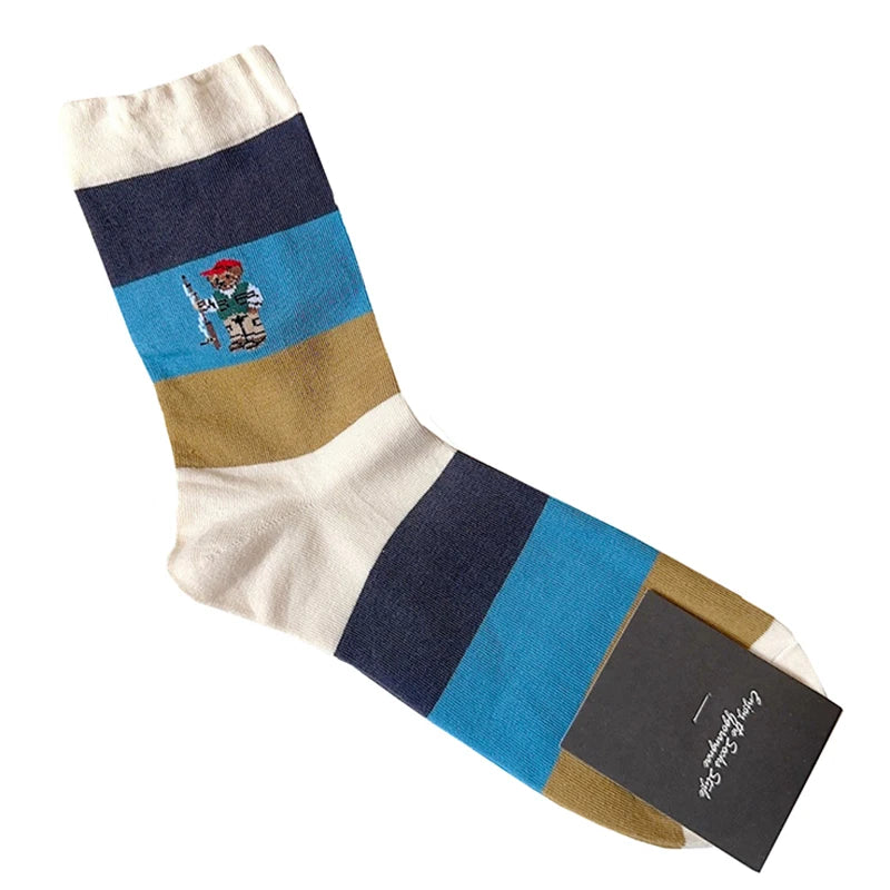 Good Quality Cartoon Gentleman Bear Men's Socks Cotton Harajuku Style Sport Boys Skateboard Novelty Breathable  Christmas Gifts