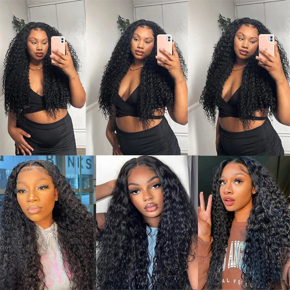 Princess Deep Wave 13X5 Lace Frontal Wigs For Women Brazilian Human Hair Wig Transparent Lace Pre plucked Natural Black Color
