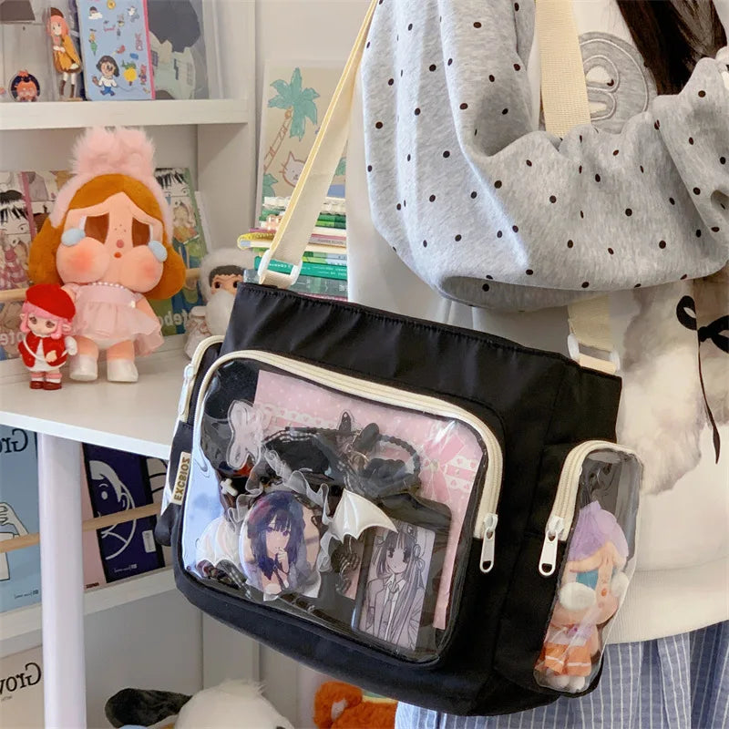 Trendy Transparent Simple Crossbody Bag for Girls Large Capacity School Shoulder Bag Comfortable and Versatile Texture Ita Bag