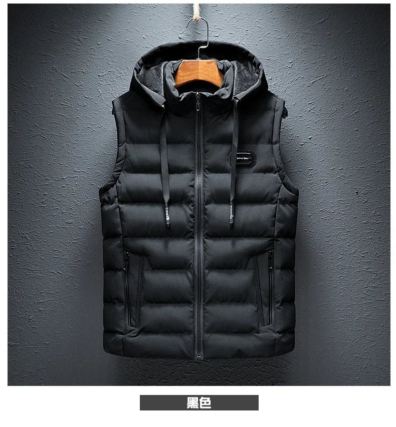 Brand Mens Jacket Sleeveless Vest Hooded Fashion Casual Coats Male Cotton-Padded Men's Vest Men Zipper Waistcoats Plus size 6XL