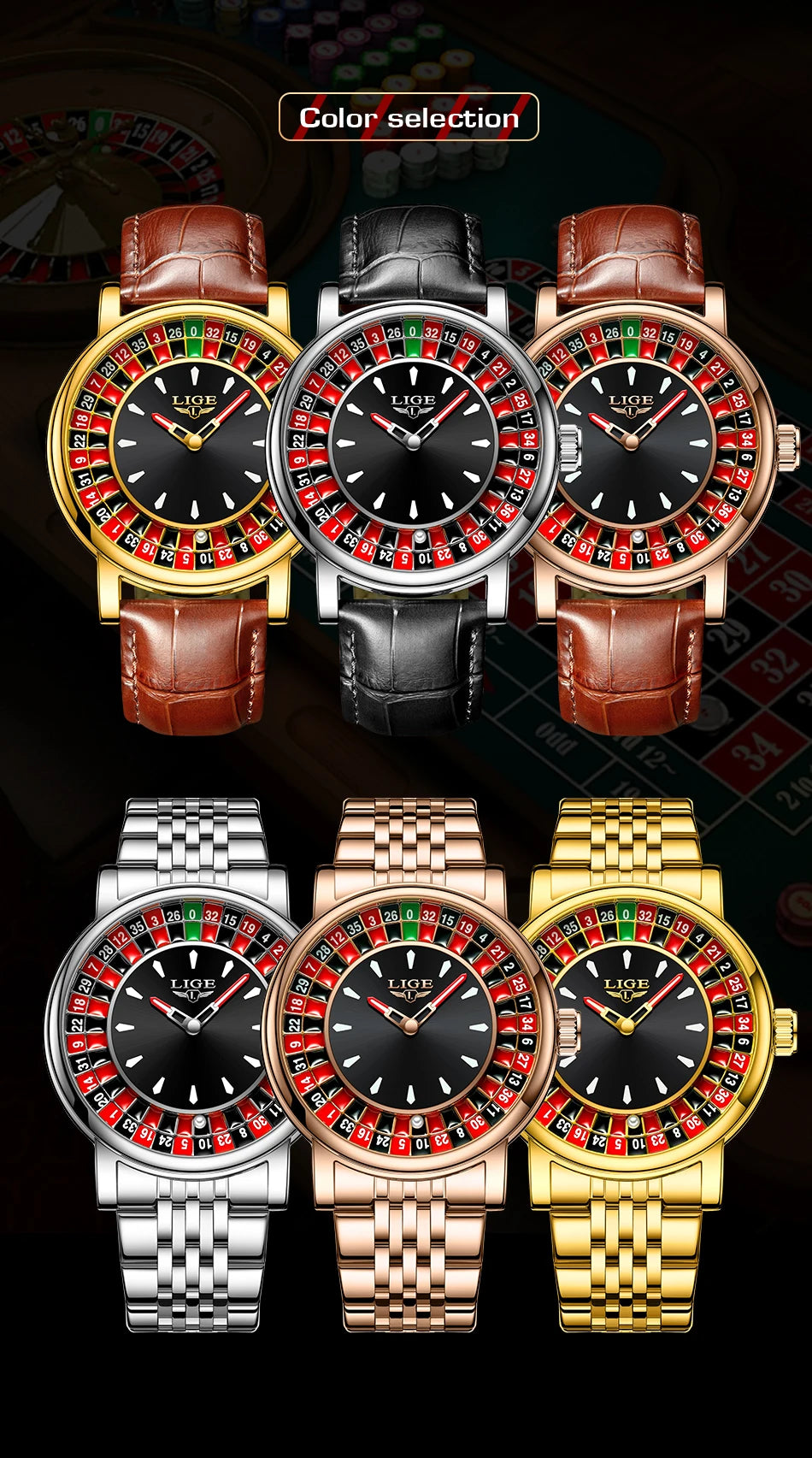 LIGE 2025 Creative Luxury Watches Men Roulette Game Dial Fashion Mens Watch Waterproof Luminous Steel Quartz Wristwatches Relojs