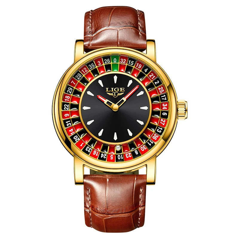 LIGE 2025 Creative Luxury Watches Men Roulette Game Dial Fashion Mens Watch Waterproof Luminous Steel Quartz Wristwatches Relojs