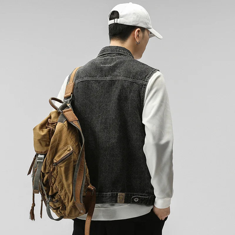Men's denim vest men's blue Korean jacket sleeveless large yards cowboy vest handsome tide vest for men 7XL 6XL 5XL
