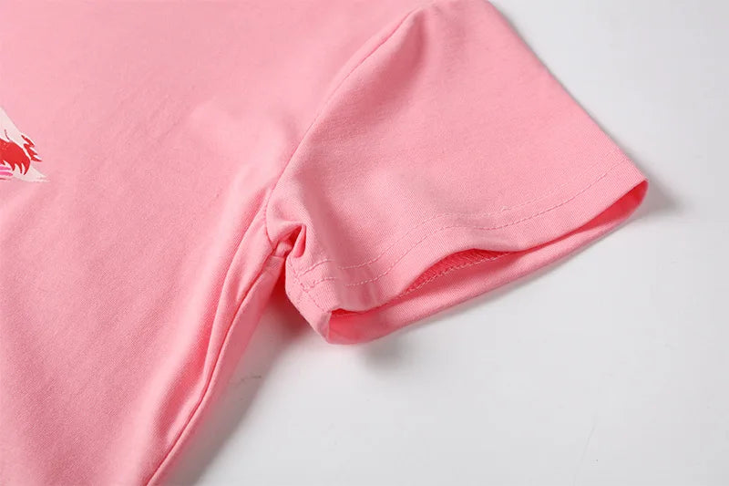 Children's Summer Casual Clothing Baby Girls Animals Printed Pink T-Shirts+Shorts Two-Piece For Kids Pajamas Set Home Wear Suits